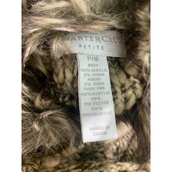 Medium Petite Charter Club Women's Full Zip Sweater Vest Tan Gold Metallic - Picture 7 of 7